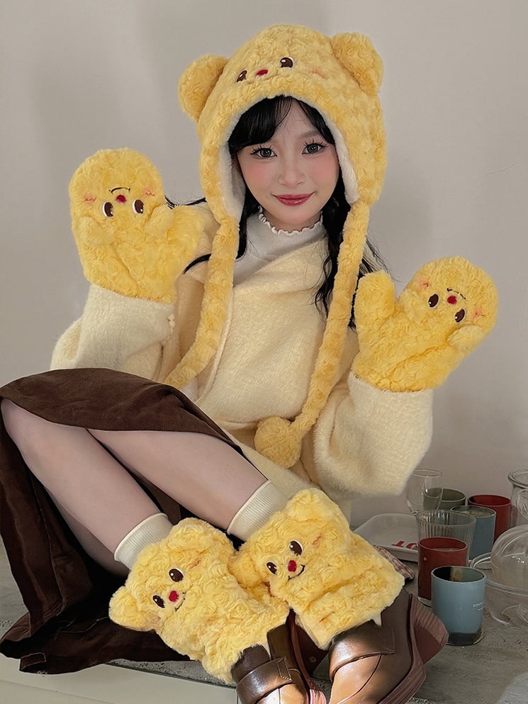 Yellow Cute Bear Plush Leg Warmers