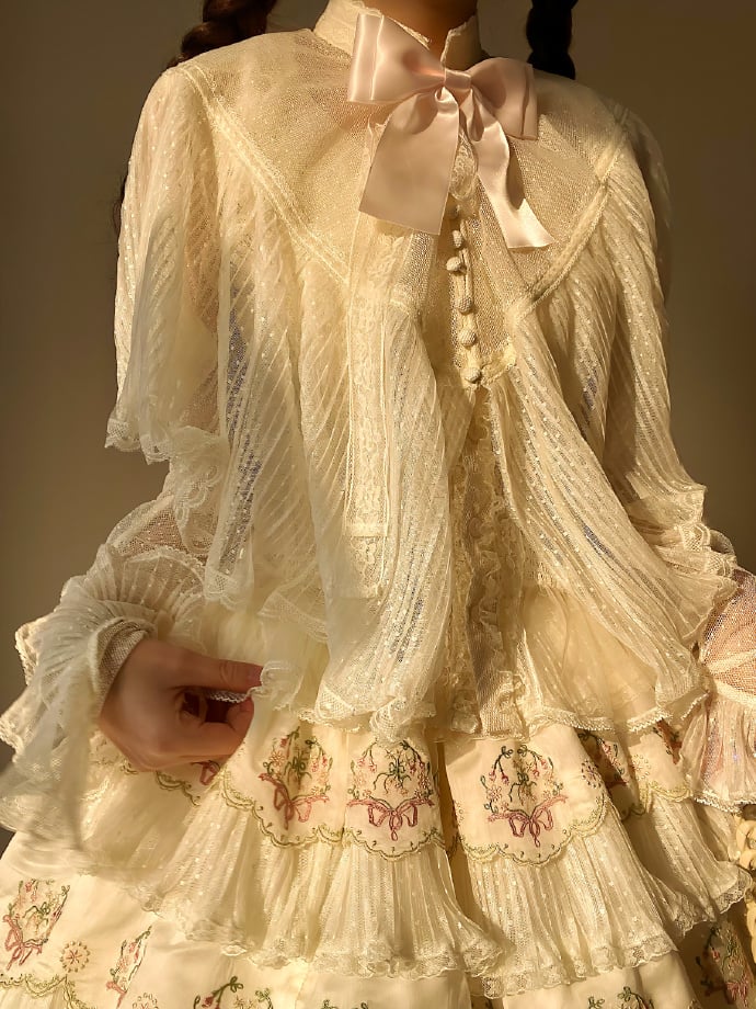 Lolita Details Striped Elegant Shawl White