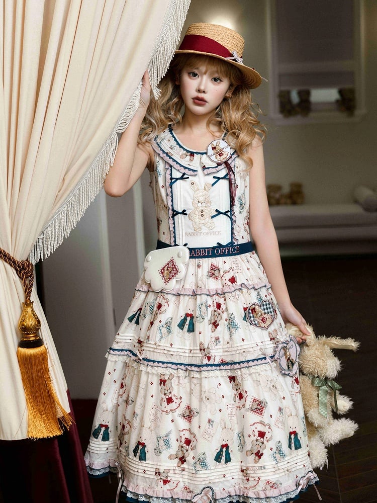 Süßes Lolita-Kleid mit süßem Hasen-Print, bequem, ärmellos, aus Baumwolle
