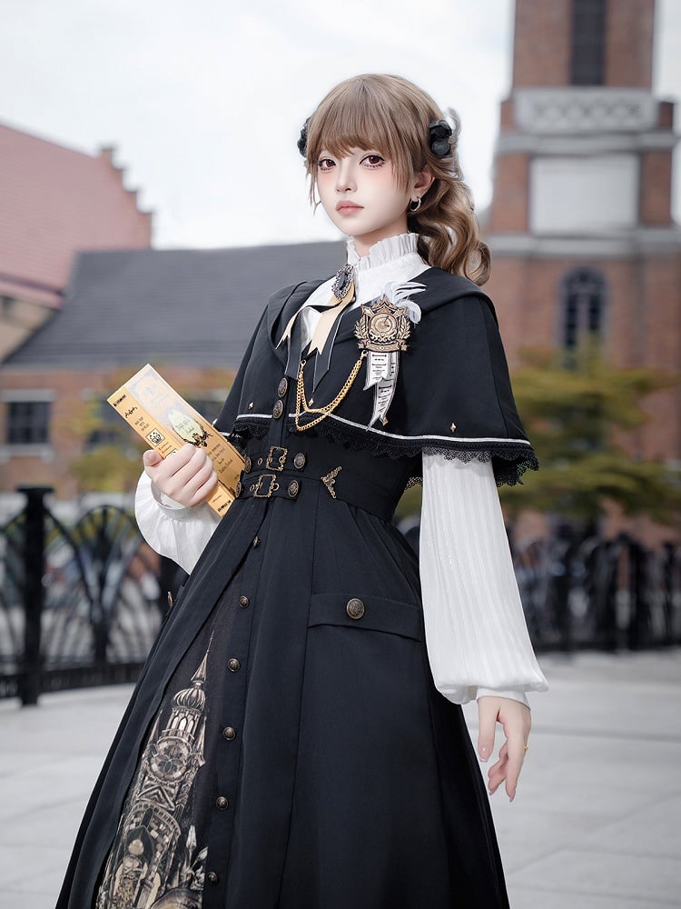 Lolita Skirt Dark Fashion Academia Print Coat Dragon Cape White Gothic Blouse Hooded +