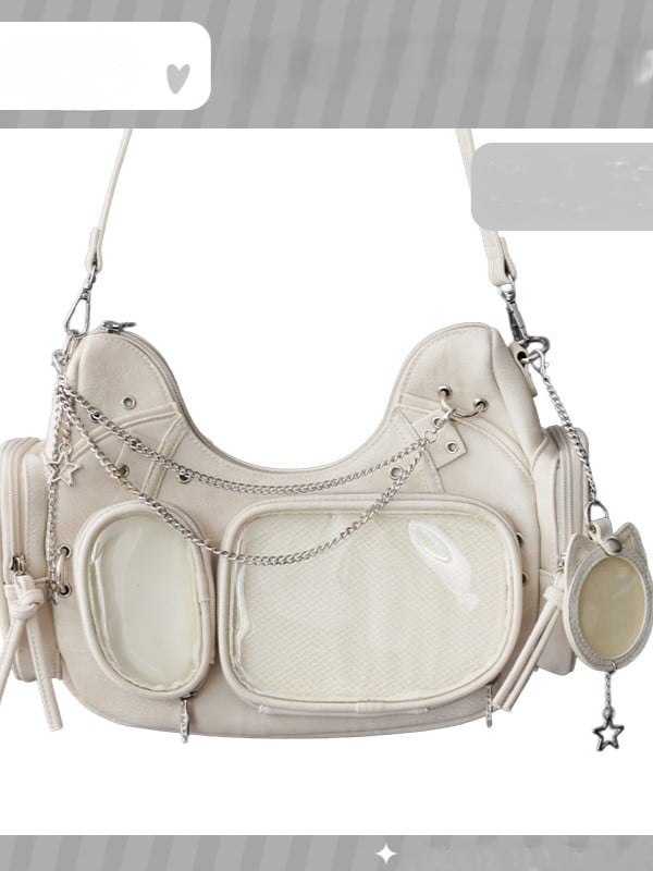 Chain Ear Crossbody Cat Details Bag with Design Ita PU White