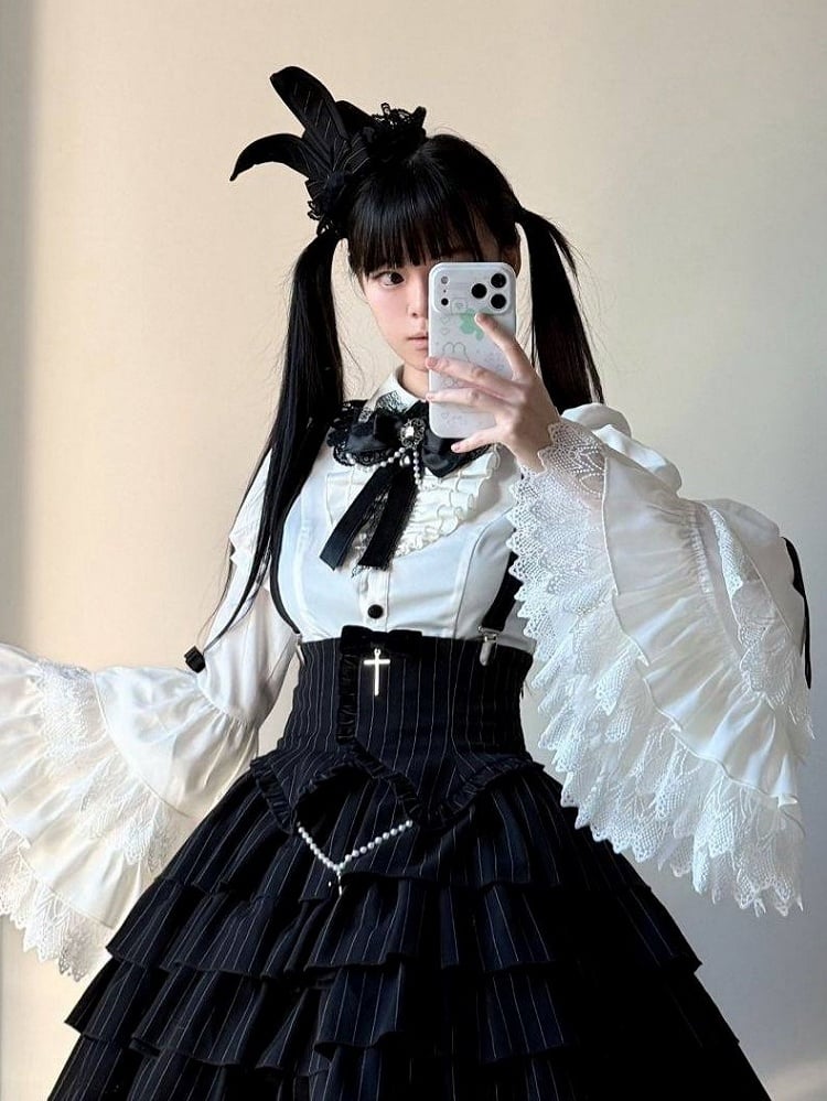 Details with Hat Design Mini Ear and Lace Bunny Lolita Bow Black