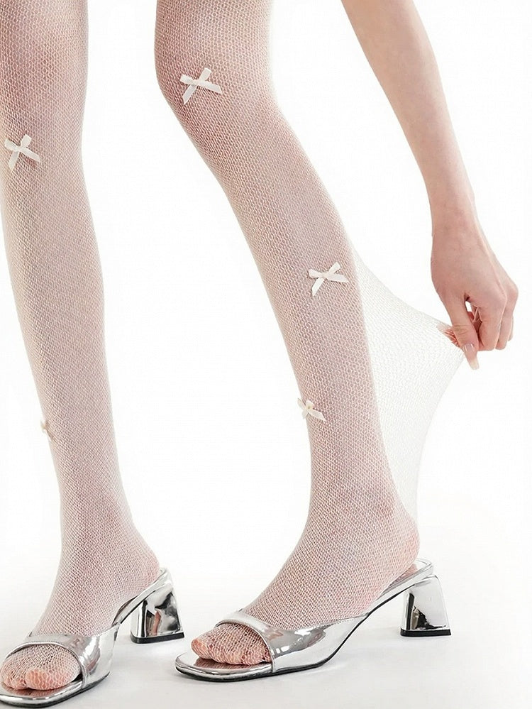 3 Colors Sheer Mesh Tights with Bowknot Details - ModaSwings