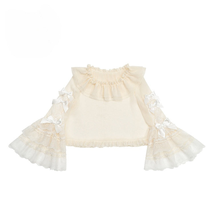Sleeves Lolita Lace Blouse Accents Bow Beige with Bell