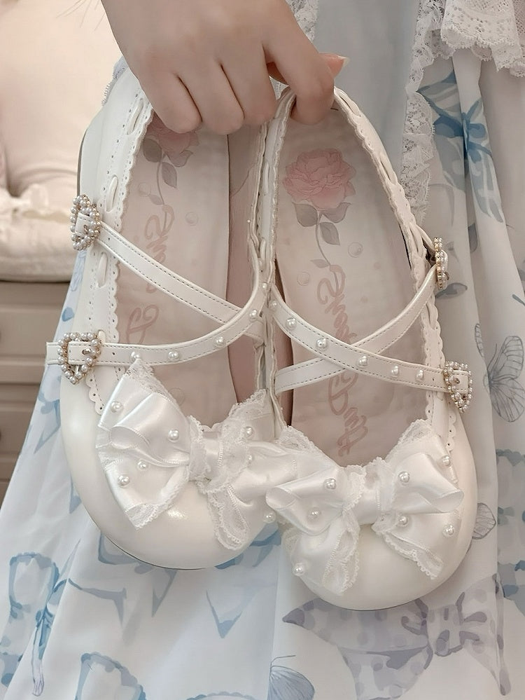 Mid White Sophisticated Lolita - Decor Beads Heels