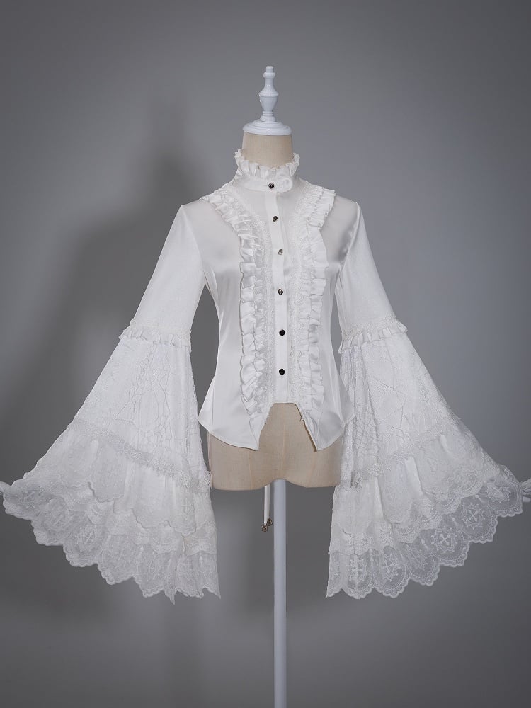 Flounce Collar Bell Sleeve Blouse with Lace Patchwork - DevilInspired Exclusive Collection