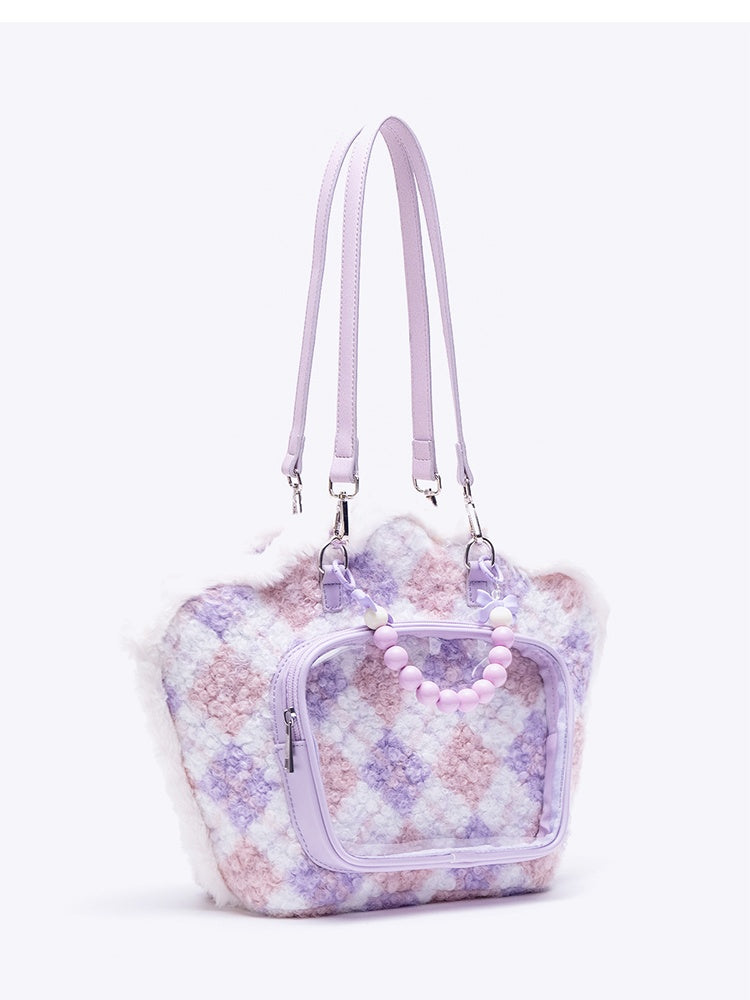 Purple Shell-shaped Plush Backpack With Beads Chain