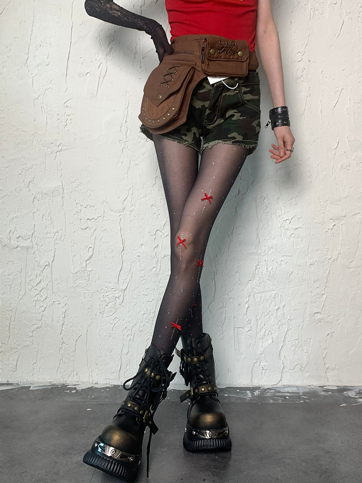 Black Y2K Details Tights Bowknot Pattern Polka-dot