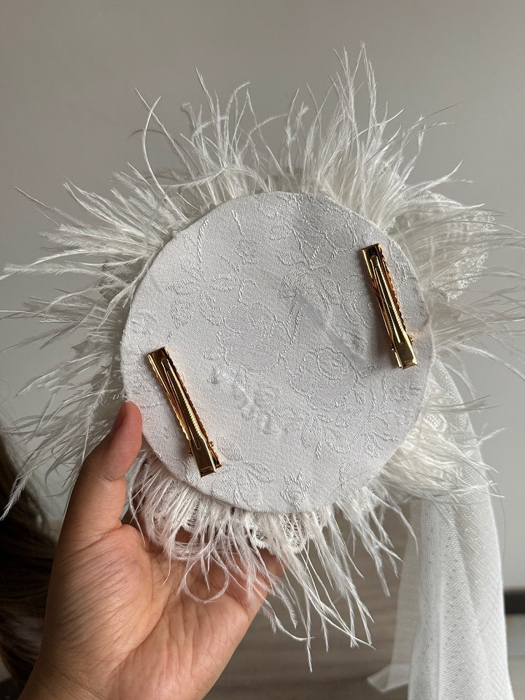 Hat and White Detail with Lolita Top Veil Feather Mini