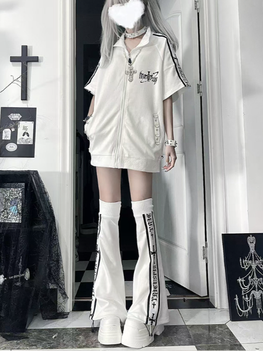 Cross Warmers Font Black White Stripe with Leg Gothic