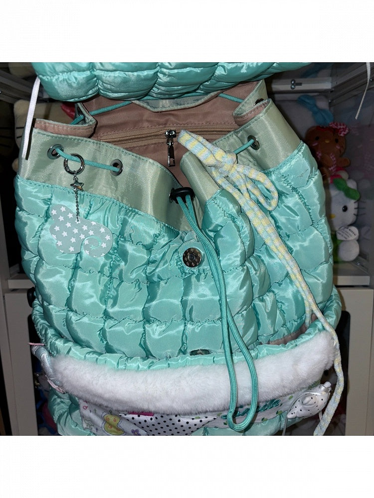 Mint Green Vintage Y2K Backpack with Snowman Detail - Black Cherry Sauce