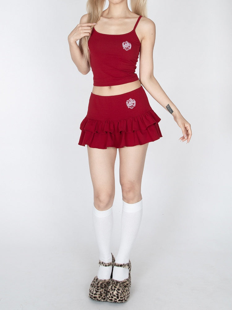 Rot/Schwarzes, kurzes Cami-Top „Glamourous“