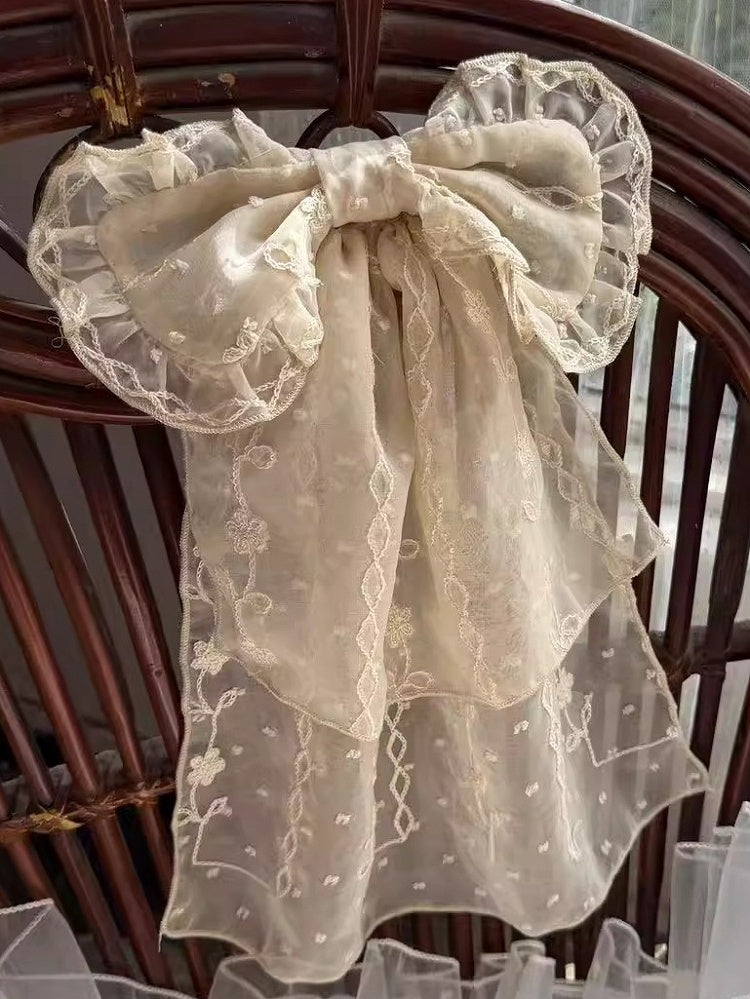 Bow Beige Hairclip Floral Pattern Lolita