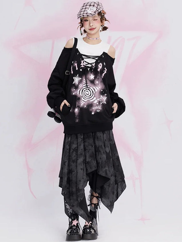 Zweiteiliges Sweatshirt mit schwarzem Stern und Cut-Outs an den Schultern