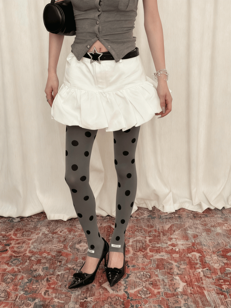 Gray Big Black Polka-Dot With Pattern Tights Stirrup White/Gray/Light