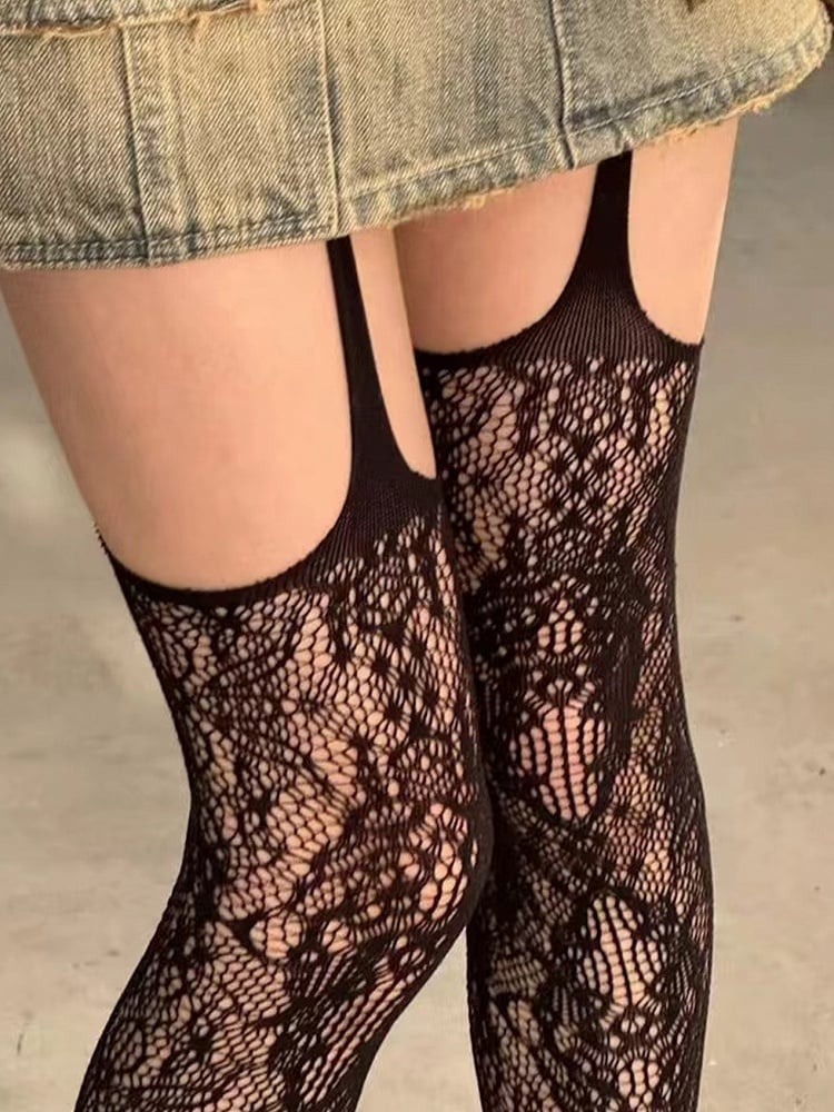 Options Design 8 Y2K Color Hollow-out Lace Stockings Suspender
