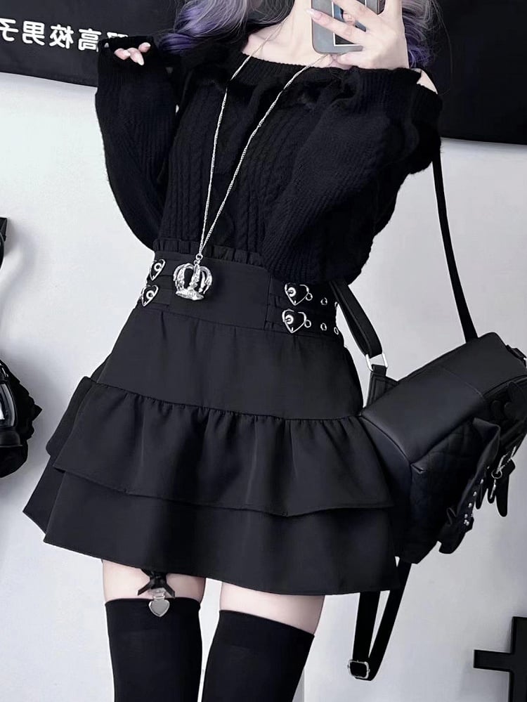 ジライケイ ブラック オフショルダー リボンアクセント ランドマインスタイル セーター