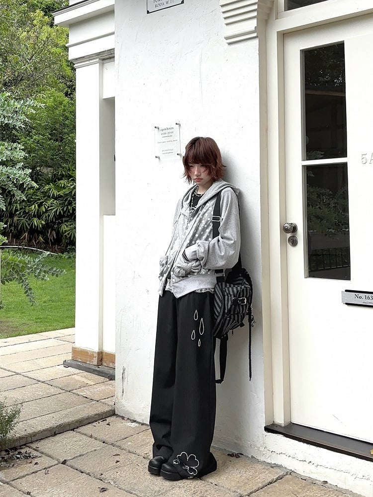 Black Gray Design Two-pieces with Stripe Print Faux Star Top