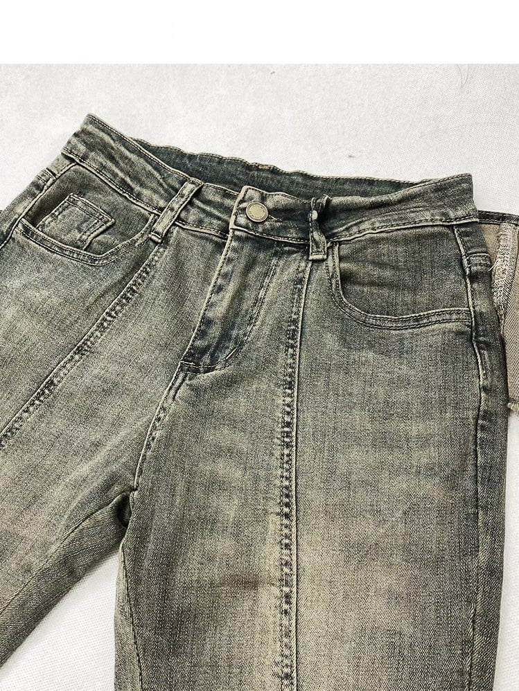 Design Jeans Silhouette Schnürung Verblasst Glamourös Waschung Bittersüß Detail Kawaii Grün Flare