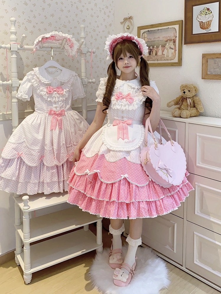 ロリータ オールドスクール パターン ドット ピンク ポルカ ストライプ ジャンパー ドレス スカート