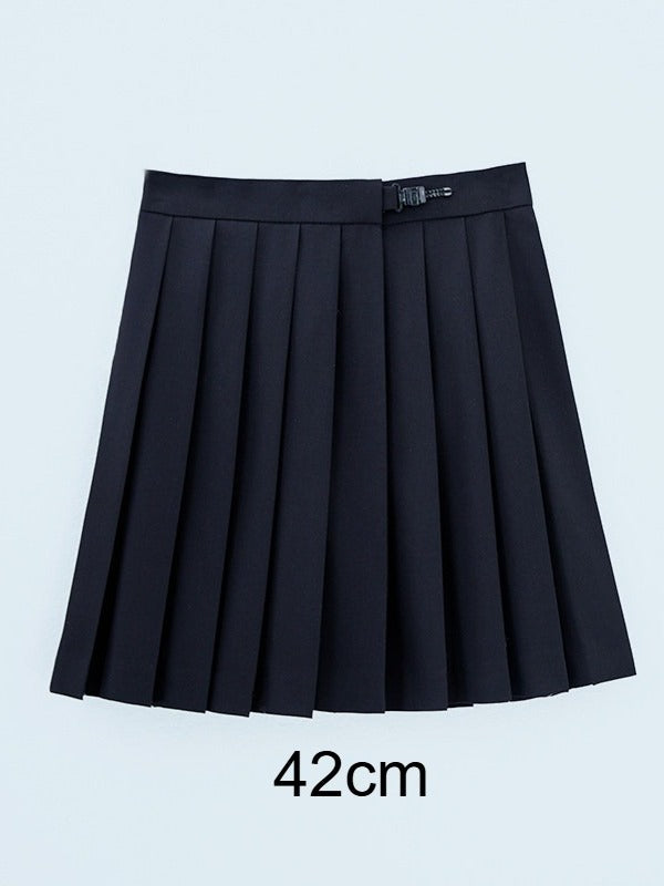 Black Adjustable Waist Pleated Skirt - Lan Jian Chuan