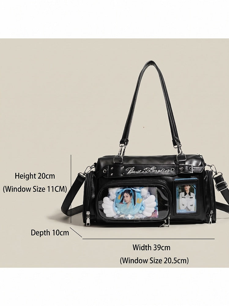 4-Color Transparent Window Ita Crossbody Bag Buckle Side Pockets