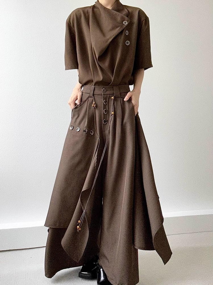 Pants Avant-Garde Draping Coffee Lolita with Ouji Wide-Leg