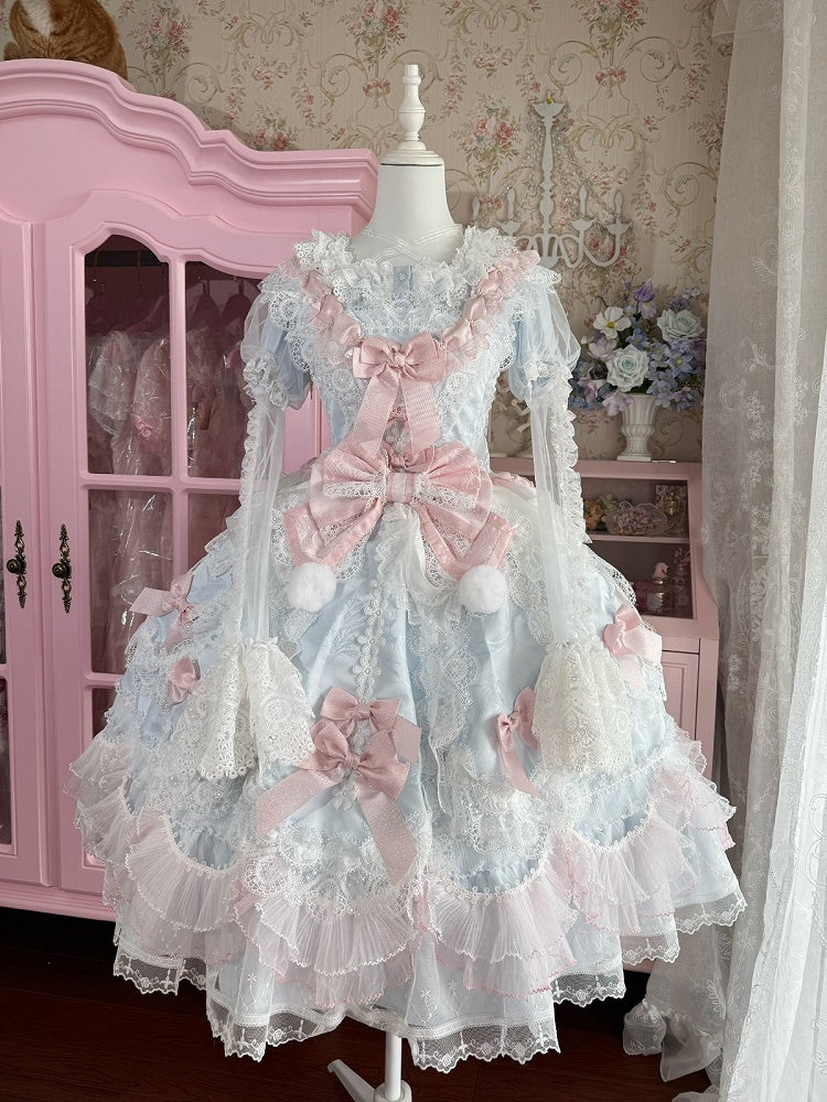 Azure Cotton Sweet Lolita Blouse with Detachable Lace Sleeves