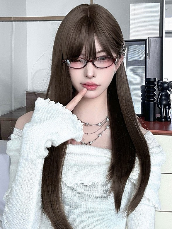 Perücke Pony mit Länge Braun Glatt Air 60CM