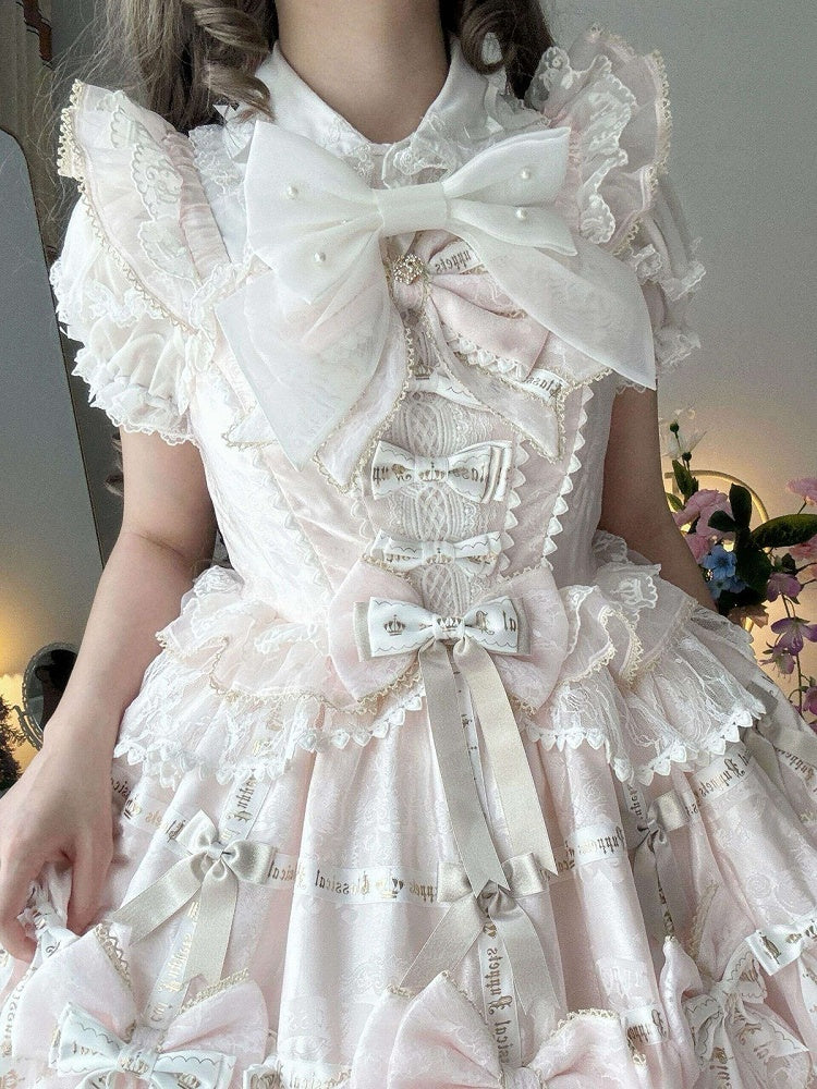 Chemisier bouffant Lolita blanc avec nœud de perles - Lan Jian Chuan