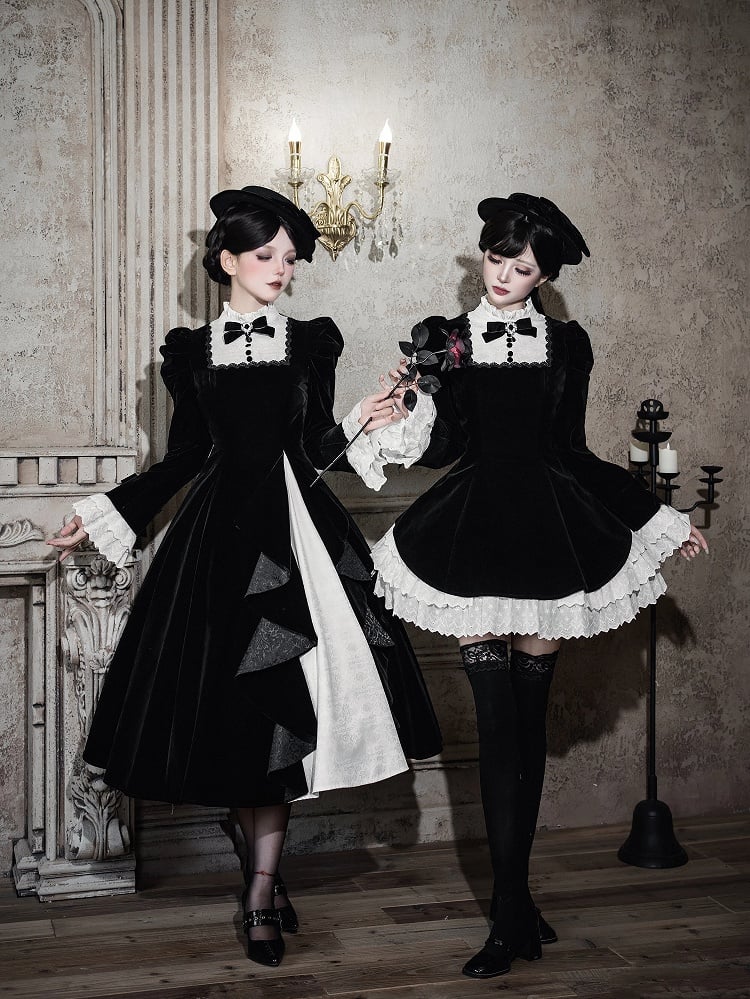 Hat Jabot Lolita Dress White Brooch Elegant Neck Black Short + Ruffled