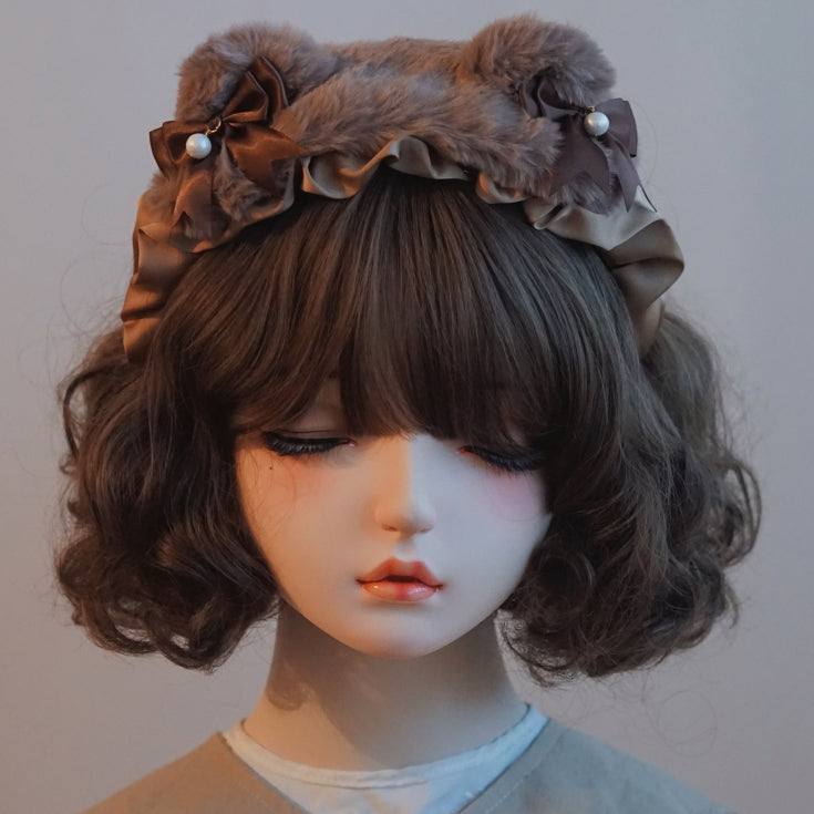 Plush Bowknot KC Bear Details Brown Ear Beaded Charm