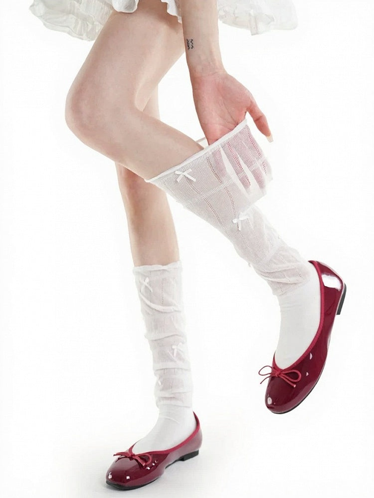 4-Color Striped Ruffled Calf Socks with Bow Detail - ModaSwings