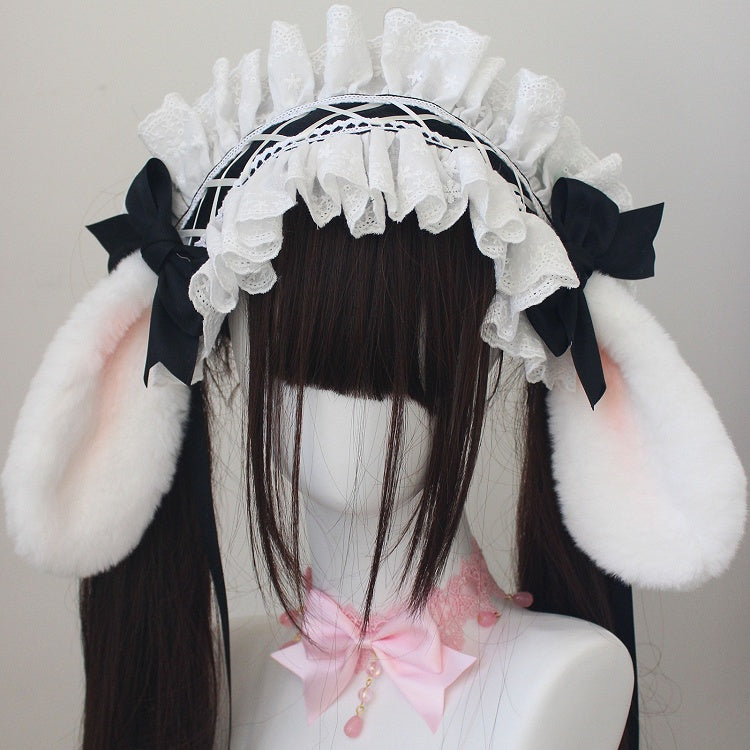 Lop Rabbit Ear Bowknot Details Lace Trim Hairband