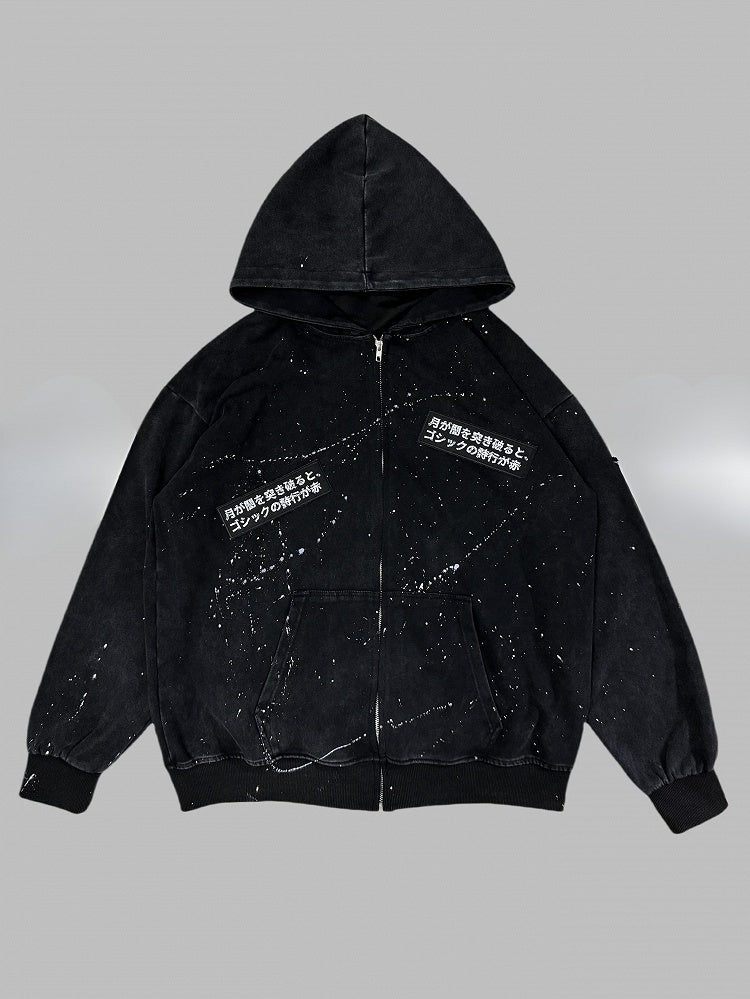 Applikation Wasteland Hoodie Punk Ink Jacke mit Print Letters Schwarz