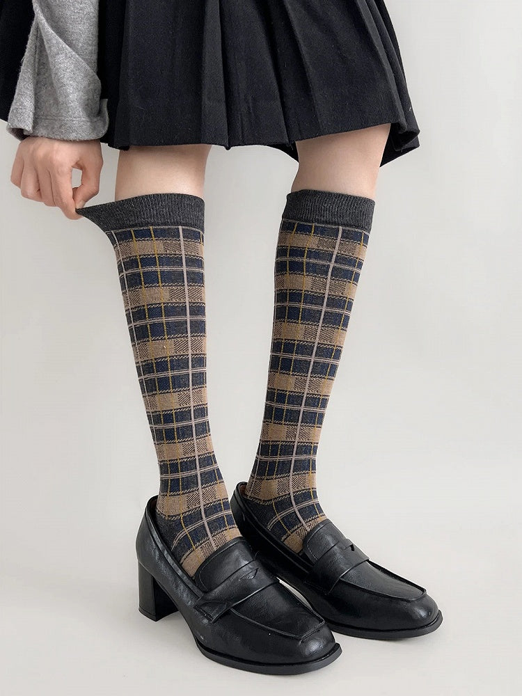 Retro Calf (5 Colors) Plaid Socks British