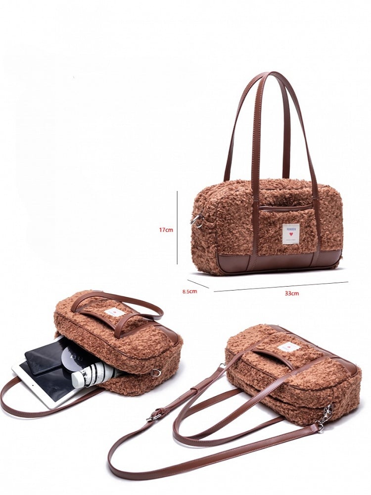 Style Faux Baguette In White Bag Fur Teddy Dreamy Kawaii