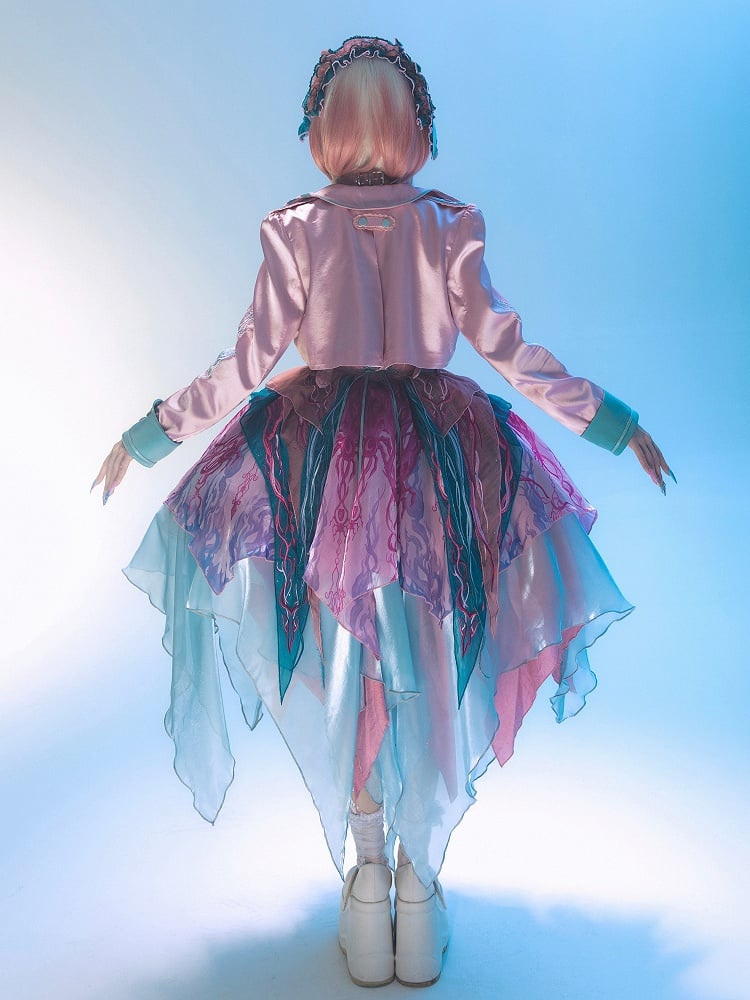 Mantel Revers Rosa Schnallen Asymmetrisch Kurzer Kragen