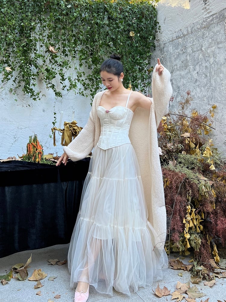 取り外し可能なショルダーストラップ ロゼット生地 ボーン入りコルセットトップ