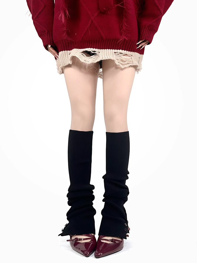Off-white/Grey/Wine Red/Black Button Knitted Leg Warmers