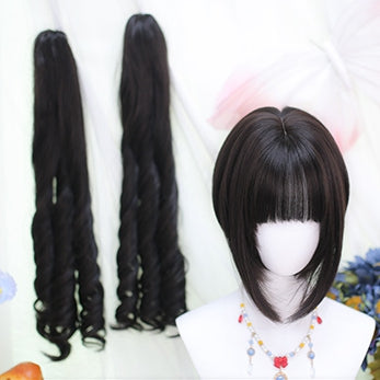 Brown Short Straight Wig with Dual Ponytail Claw Clips - Dalao Home