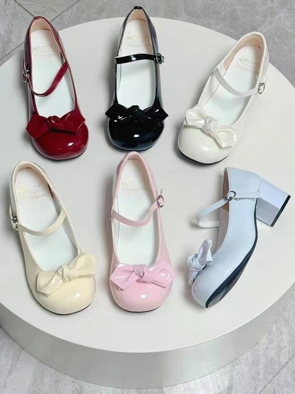 Options Jane Mary Light Heel Kawaii 2 with Bowknot Yellow Straps Pink Lolita Ankle Shoes