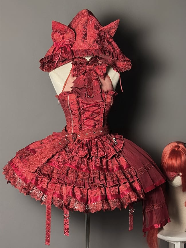 Illusion Sleeveless Bow Top Halter Neck Big Red