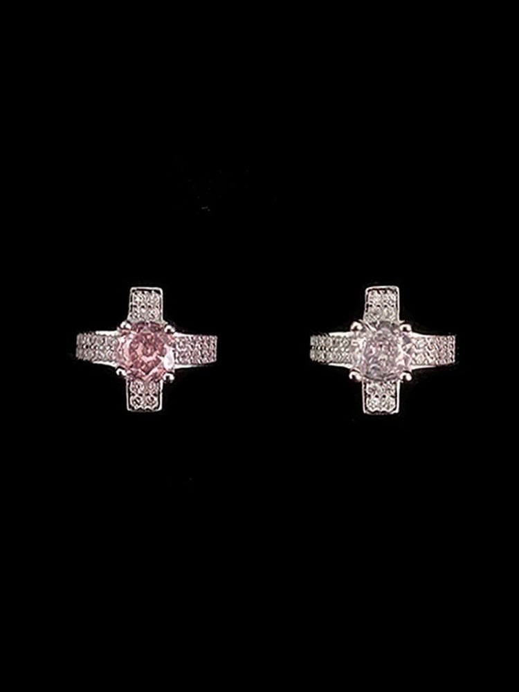 Silver and Pink Gothic Cross Ear Cuff with Rhinestones - Insomnia Artist