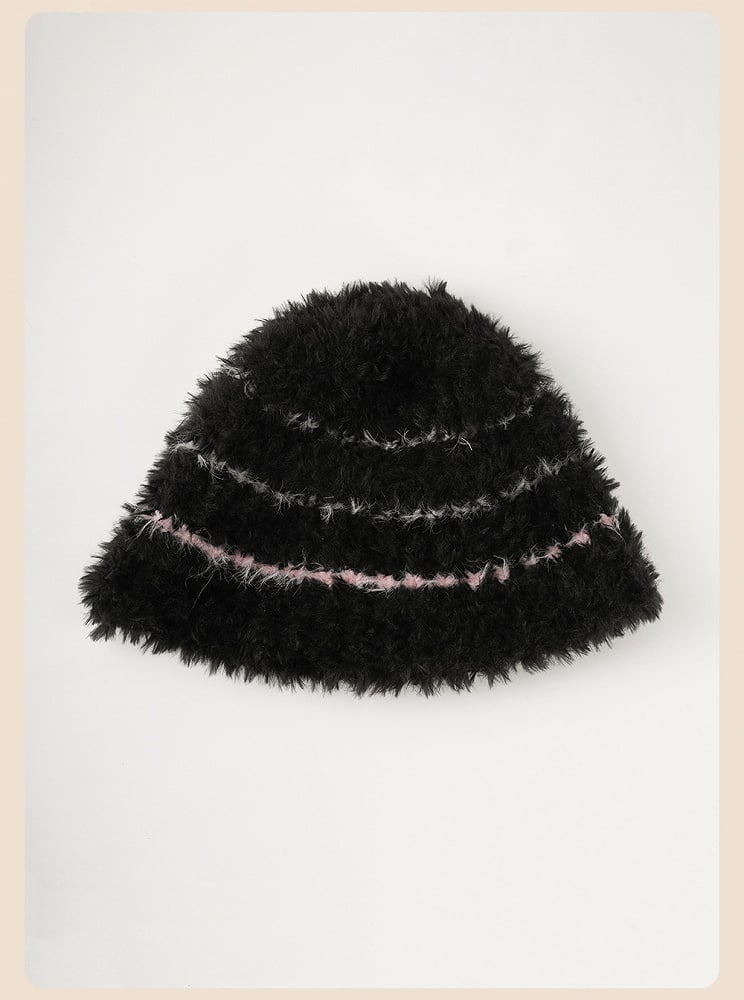 Black and Pink Plush Hat with Detachable Bunny Ears