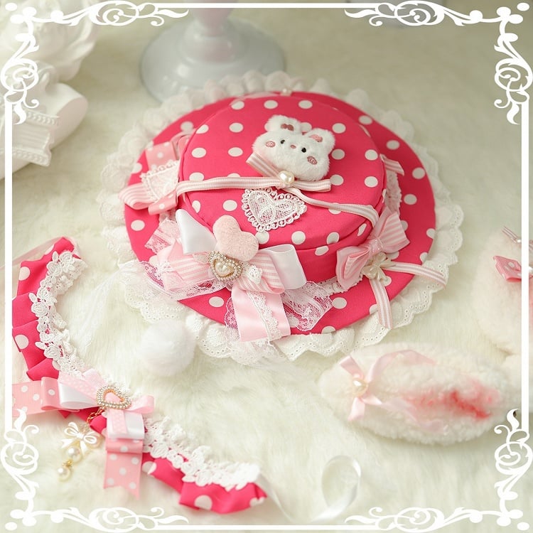 Ear Flat Pattern Options Hat Polka-dot Decorated Bowknot 5 Beaded Color Bunny Plush Details