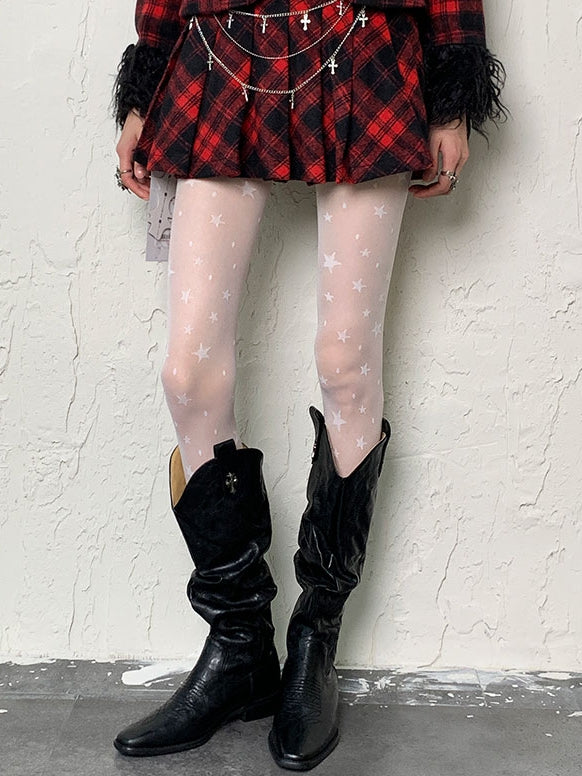 White Tights Star Y2K Print