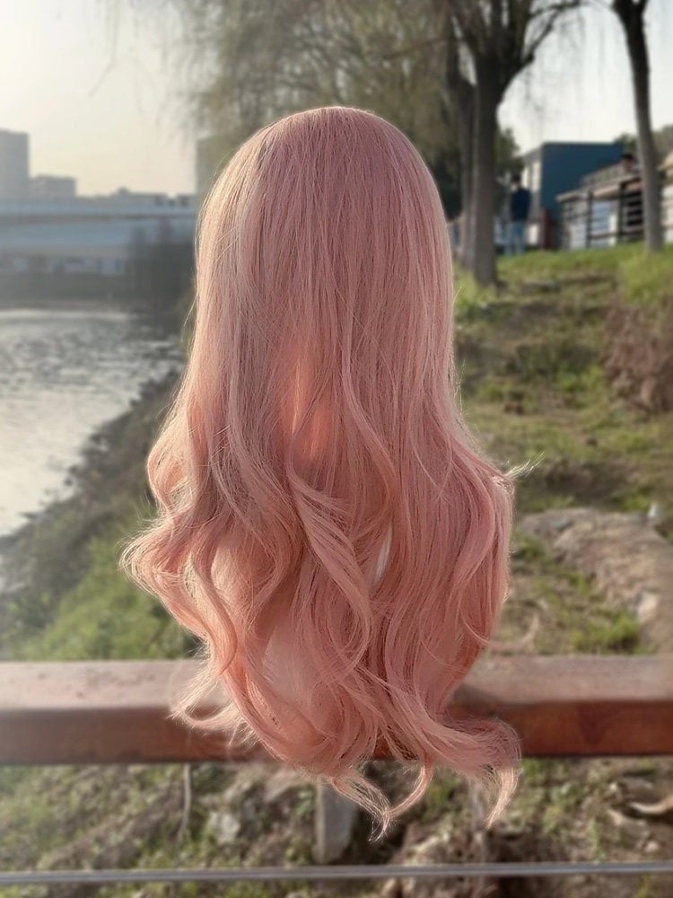 Pink 68cm Curtain Bangs Wavy Wig - Sleepy Fish