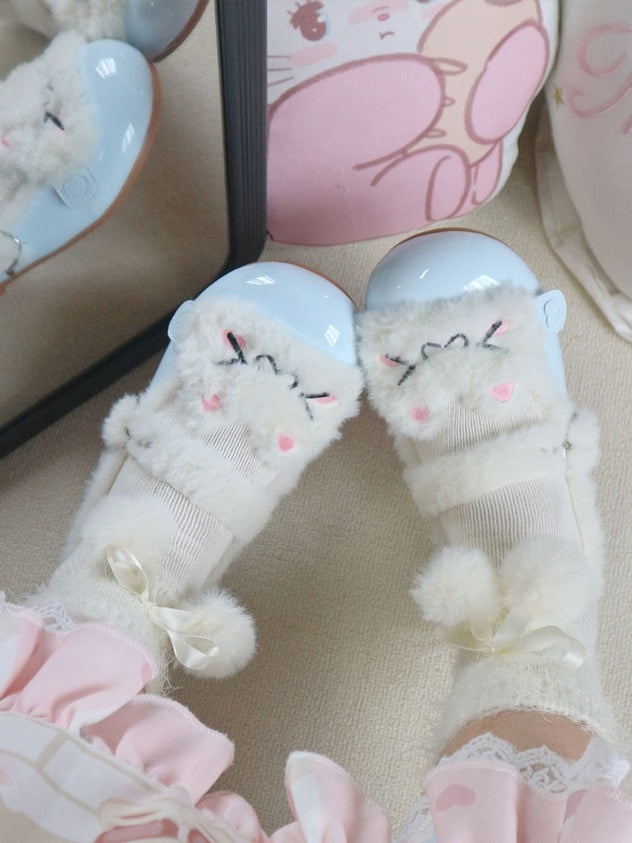 Blue Flat Sweet Kitty Fleece-Lined Baby with Plush Shoes