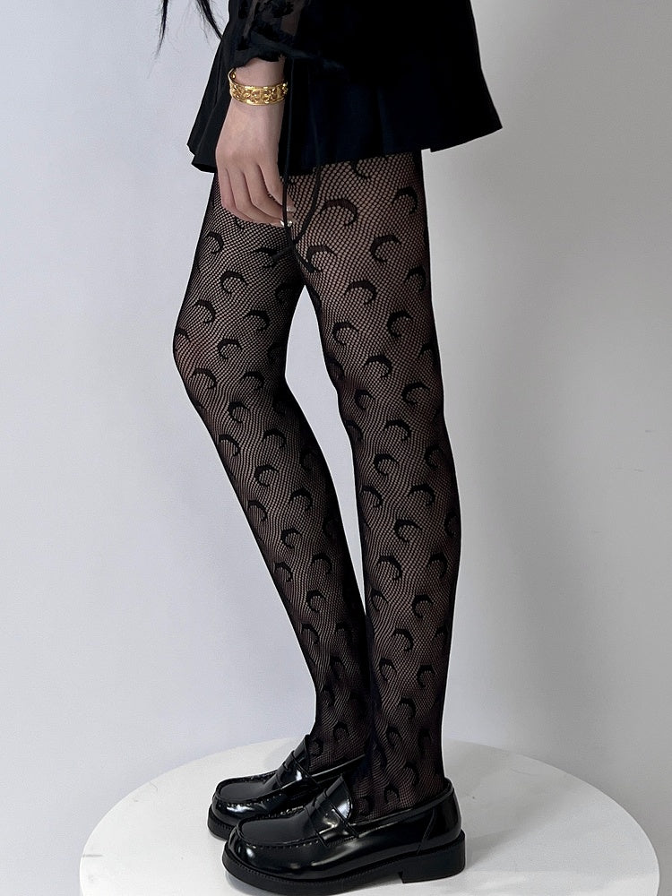 White/Black Bittersweet Moon Pattern Tights